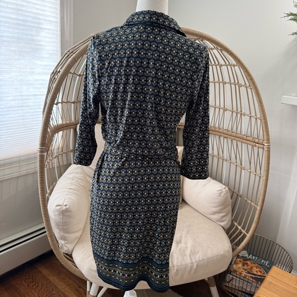 Max Studio Geo Print Tie Waist Shirt Dress Blue Green Size M - Picture 2 of 5